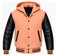 Peach and Black Hooded Varsity Jacket