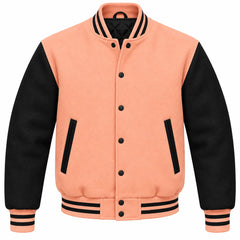 Peach and Black Wool Letterman Jacket
