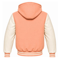 Peach and Cream Letterman Jacket with Hood