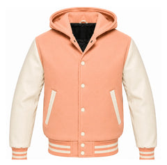 Peach and Cream Letterman Jacket with Hood