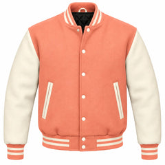 Peach and Cream Wool Letterman Jacket