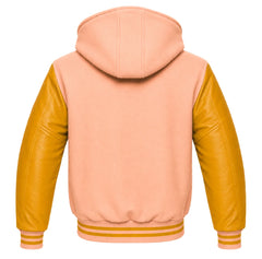 Peach and Gold Hooded Varsity Jacket