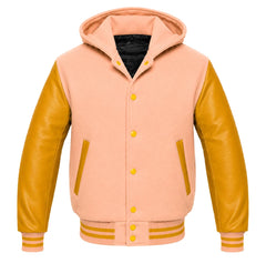 Peach and Gold Hooded Varsity Jacket