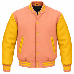 Peach and Gold Wool Varsity Jacket