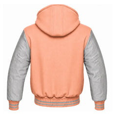 Peach and Grey Varsity Jacket with Hood