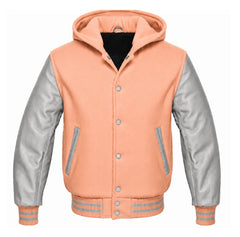 Peach and Grey Varsity Jacket with Hood