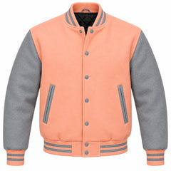 Peach and Grey Wool Varsity Jacket