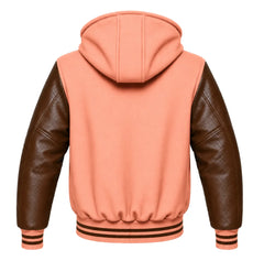 Peach and Navy Blue Hooded Varsity Jacket