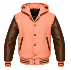 Peach and Navy Blue Hooded Varsity Jacket