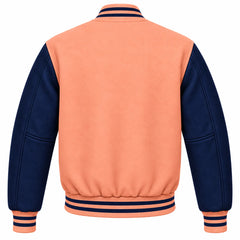 Peach and Navy Blue Wool Varsity Jacket