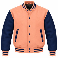 Peach and Navy Blue Wool Varsity Jacket