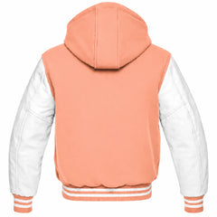 Peach and White Hooded Varsity Jacket