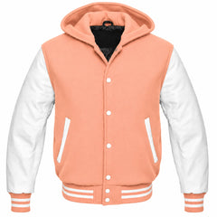 Peach and White Hooded Varsity Jacket