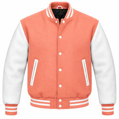 Peach and White Wool Varsity Jacket