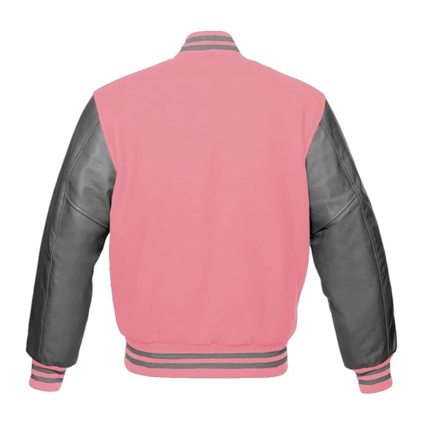 Pink Wool and Grey Leather Varsity Jacket Back Side