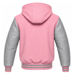 Pink and Grey Letterman Jacket with Hood
