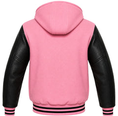 Pink and Black Hooded Varsity Jacket