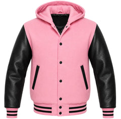 Pink and Black Hooded Varsity Jacket