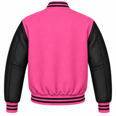 Pink and Black Wool Varsity Jacket