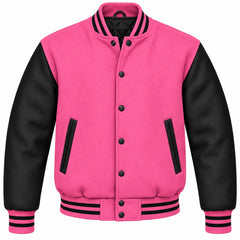 Pink and Black Wool Varsity Jacket