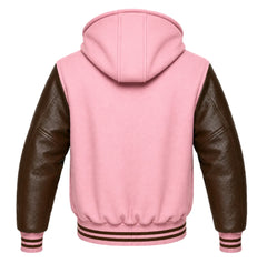 Pink and Brown Letterman Jacket with Hood