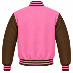 Pink and Brown Wool Letterman Jacket