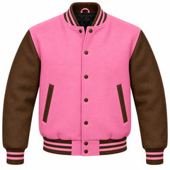 Pink and Brown Wool Letterman Jacket