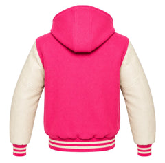 Pink and Cream Varsity Jacket with Hood