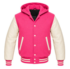Pink and Cream Varsity Jacket with Hood