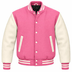 Pink and Cream Wool Varsity Jacket