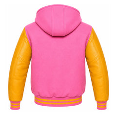 Pink and Gold Hooded Varsity Jacket