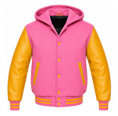 Pink and Gold Hooded Varsity Jacket
