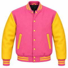 Pink and Gold Wool Varsity Jacket