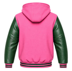 Pink and Green Hooded Varsity Jacket