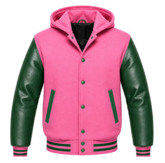 Pink and Green Hooded Varsity Jacket