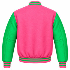 Pink and Green Wool Varsity Jacket