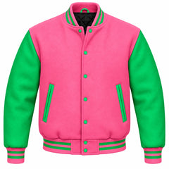 Pink and Green Wool Varsity Jacket
