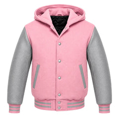Pink and Grey Letterman Jacket with Hood