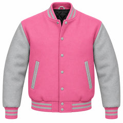 Pink and Grey Wool Varsity Jacket