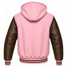 Pink and Maroon Hooded Varsity Jacket