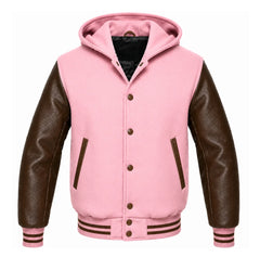 Pink and Maroon Hooded Varsity Jacket