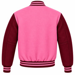 Pink and Maroon Wool Varsity Jacket