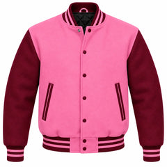 Pink and Maroon Wool Varsity Jacket