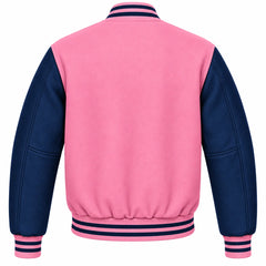 Pink and Navy Blue Wool Varsity Jacket