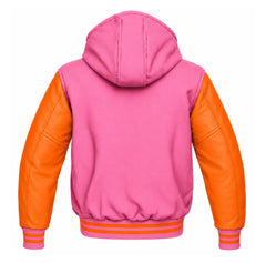 Pink and Orange Letterman Jacket with Hood