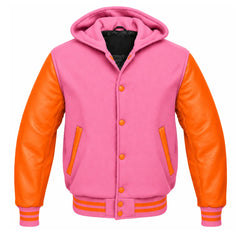 Pink and Orange Letterman Jacket with Hood