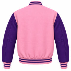 Baby Pink and Purple Wool Varsity Jacket