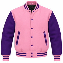 Baby Pink and Purple Wool Varsity Jacket
