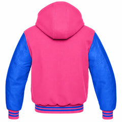 Pink and Royal Blue Hooded Varsity Jacket