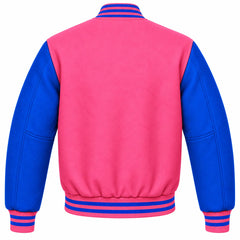 Pink and Royal Blue Wool Letterman Jacket
